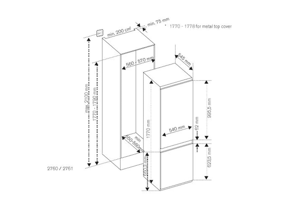 Bertazzoni REF603BBNPVCS | 60 CM Built-In Sliding Door Refrigerator | 242L No Frost Fridge Freezer