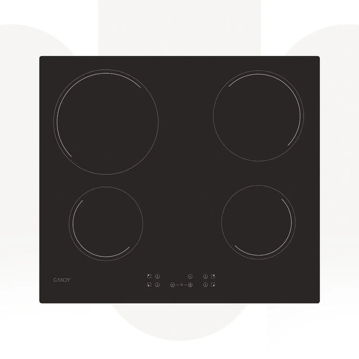 Candy CC64CH | 60cm Vitroceramic Hob | 4 Radiant Zones | Touch Control | Black Glass Cooktop | Made In Turkey