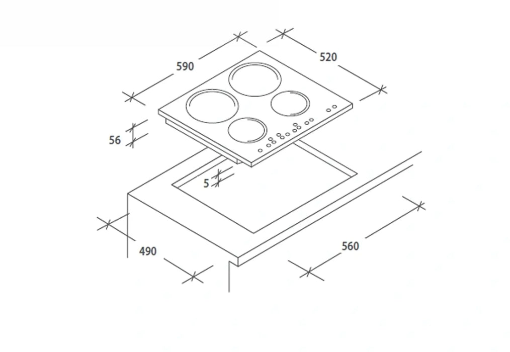 Candy CC64CH | 60cm Vitroceramic Hob | 4 Radiant Zones | Touch Control | Black Glass Cooktop | Made In Turkey