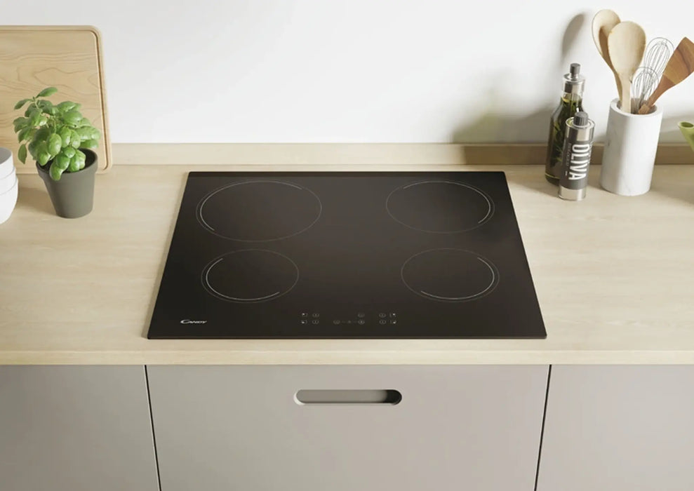 Candy CC64CH | 60cm Vitroceramic Hob | 4 Radiant Zones | Touch Control | Black Glass Cooktop | Made In Turkey