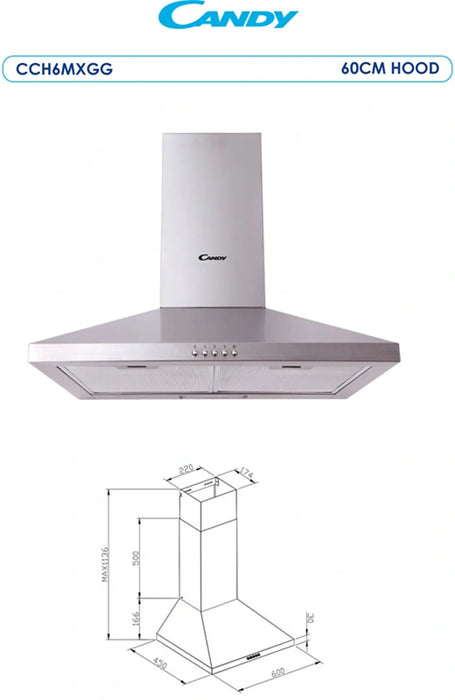 Candy CCH6MXGG | Built-In Cooker Hood 60cm | 3 Speed, LED, A Rated