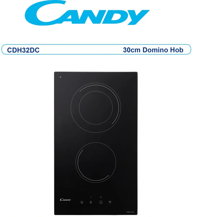 Candy CDH32DC | 30cm Built-In Vitroceramic Hob 2 Zone | Touch Control, 2.9kW | Made in Italy