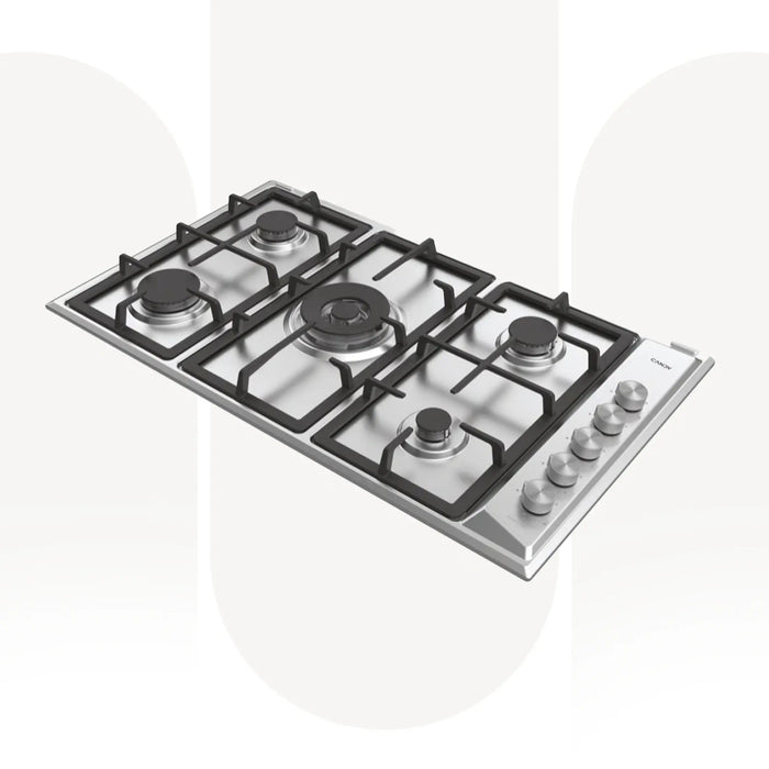 Candy CHG938WPLX LPG | 90 CM Built-In Gas On Metal Classic Hob | 5 Burners, Stainless Steel, Double Ring Wok Burner | Made In Italy