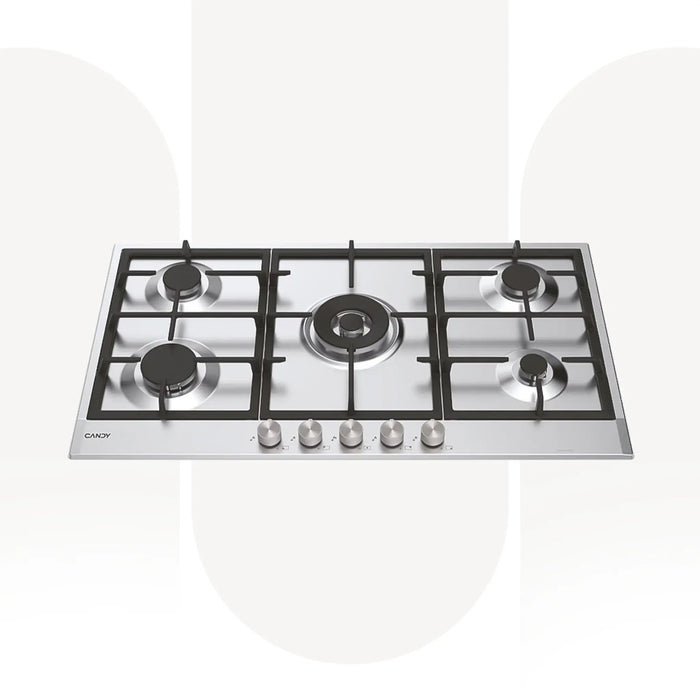 Candy CHG938WPXLPG | 90 CM Steel Built In 5 Burner Gas Hob