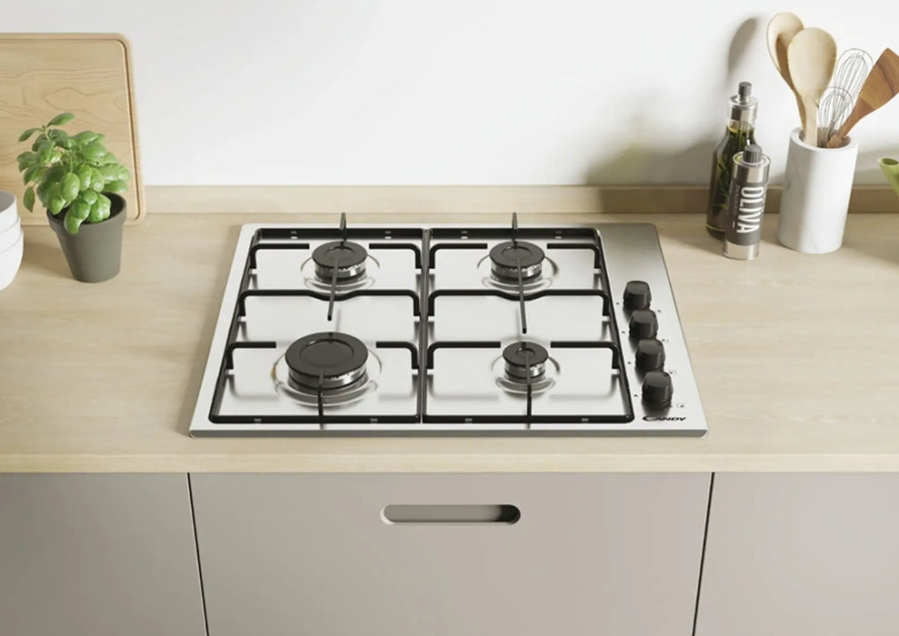 Candy CHW6LBX LPG | 60 CM Built-In Gas Hob | 4 Burners | Stainless Steel, Safety Device | Made In