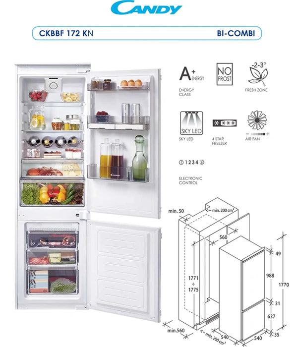 Candy CKBBF172KN | Built-In Combi Fridge Freezer 240L | No Frost, A+