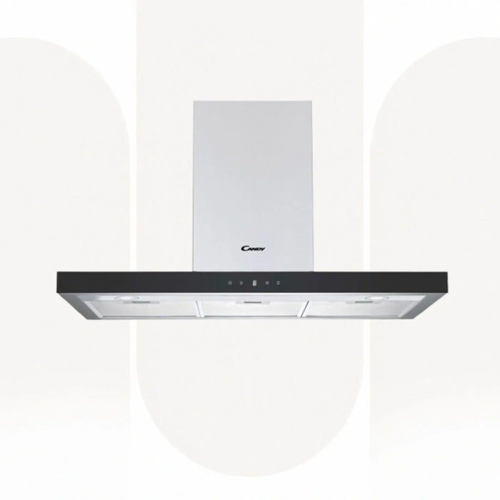 Candy CTS9CX | T-Shape Cooker Hood 90cm | 978m3/h, Touch Control | Inox + Black Glass