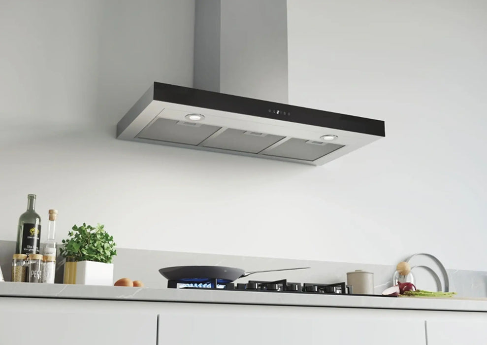 Candy CTS9CX | T-Shape Cooker Hood 90cm | 978m3/h, Touch Control | Inox + Black Glass