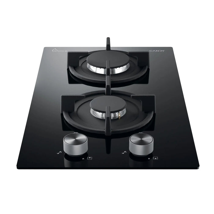 Candy CVG3PXLPG | 30 CM Built-In Gas Hob | 2 Burner LPG Glass Cooktop with Cast Iron Grid | Made In Turkey
