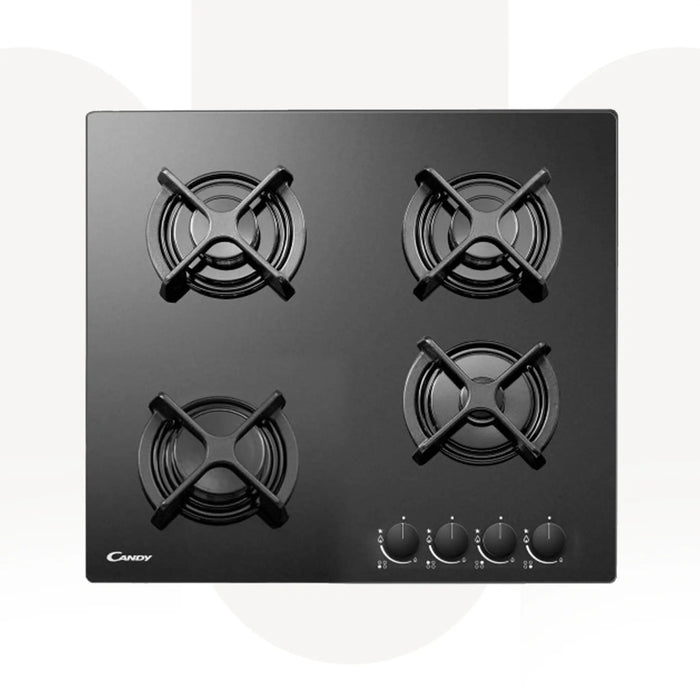 Candy CVG6BFBB SASO | Built-In Gas on Glass Hob 60cm Black | 4 Burners, 7.5kW | Made in Italy