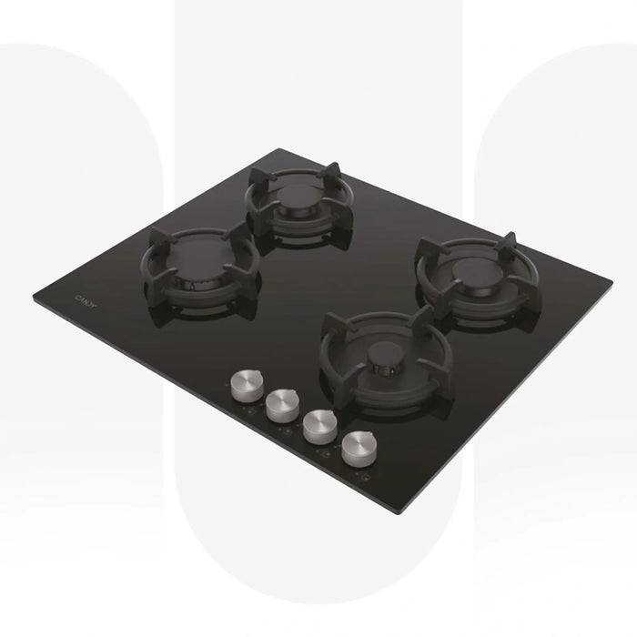 Candy CVG6PXLPG | Built-In Gas on Glass Hob 60cm | 4 Burners, 7kW, Black Tempered Glass