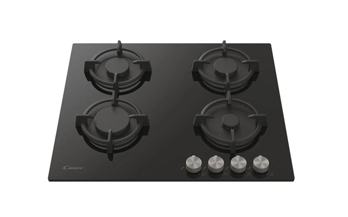 Candy CVG6PXLPG | Built-In Gas on Glass Hob 60cm | 4 Burners, 7kW, Black Tempered Glass