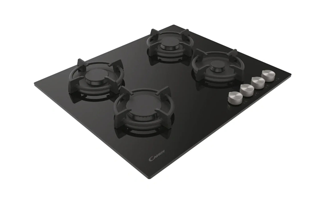 Candy CVG6PXLPG | Built-In Gas on Glass Hob 60cm | 4 Burners, 7kW, Black Tempered Glass
