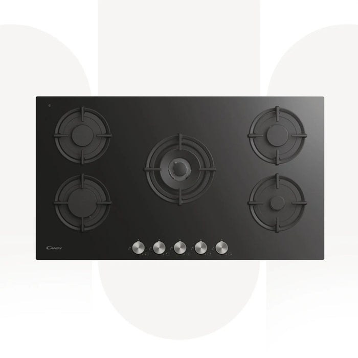 Candy CVG938WPBLPG | 90cm Built-In Gas on Glass Hob | 5 Burners, Central Wok | Made in Italy