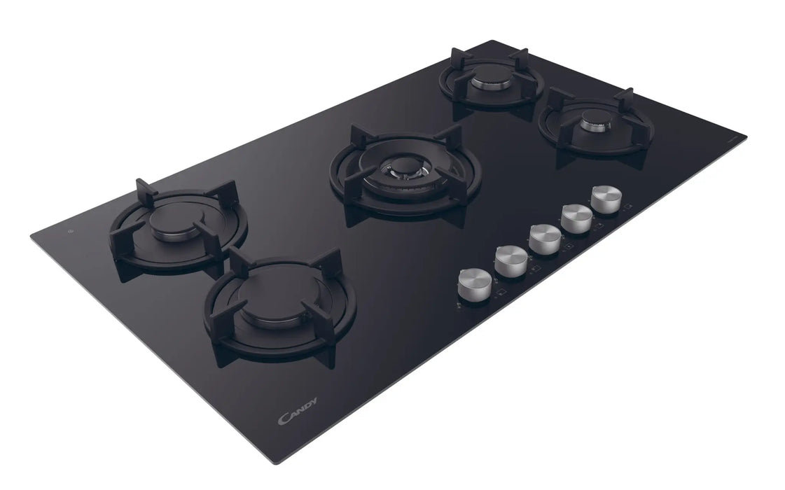 Candy CVG938WPBLPG | 90cm Built-In Gas on Glass Hob | 5 Burners, Central Wok | Made in Italy