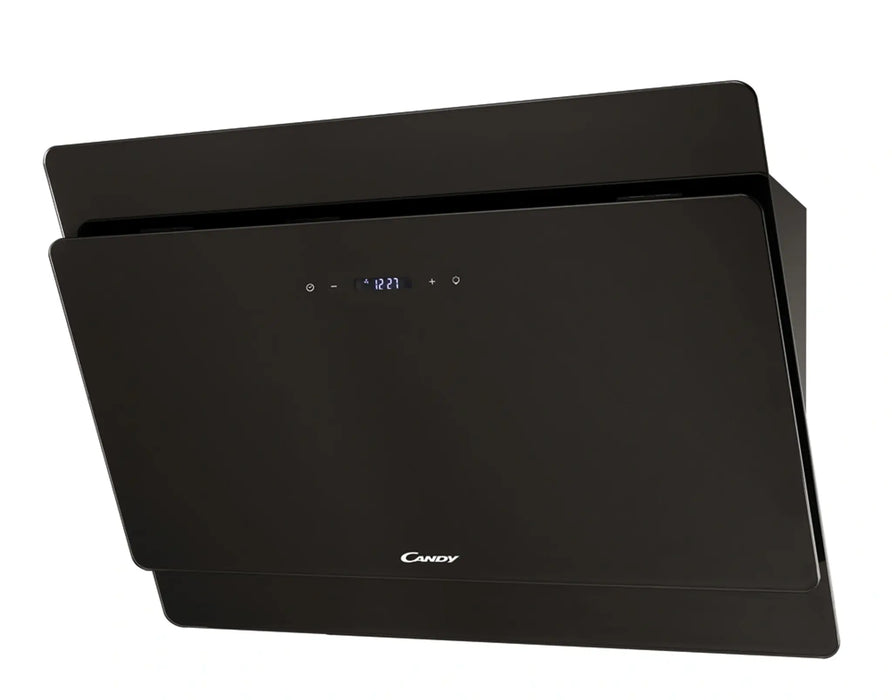 A Candy brand black range hood or wall-mounted ventilation unit shown at an angle against a plain white background.