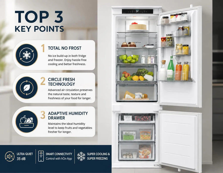 Candy ECNBQT3518E | 251L | Built-in Combi Integrated No Frost Refrigerator | White | Circle Fresh Technology