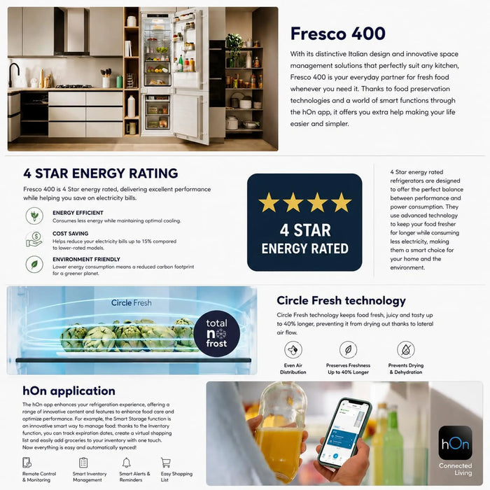 Candy ECNBQT3518E | 251L | Built-in Combi Integrated No Frost Refrigerator | White | Circle Fresh Technology