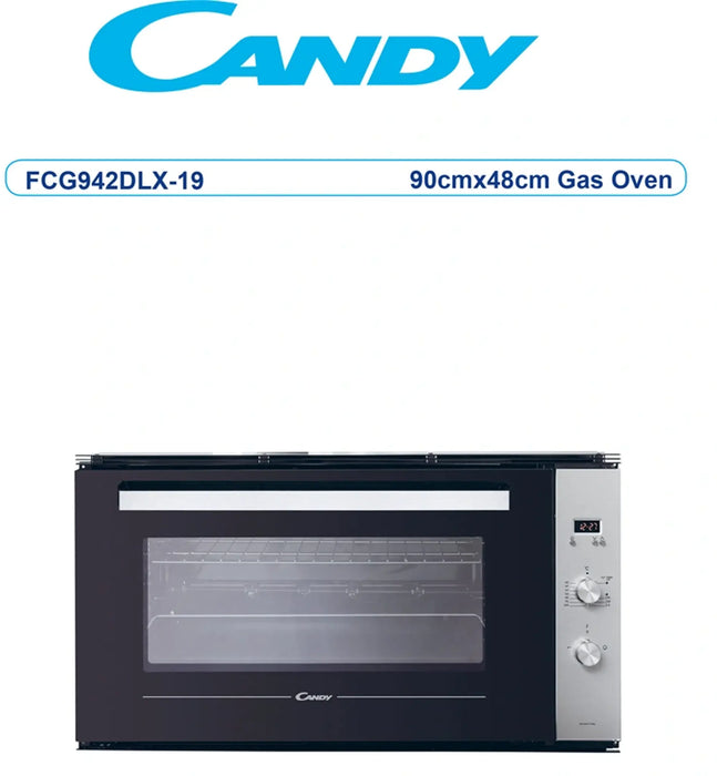 Candy FCG942DLX-19 | 90CM Built-In Gas Oven with Gas Grill 74L | 4 Functions, Turnspit | Made in Italy