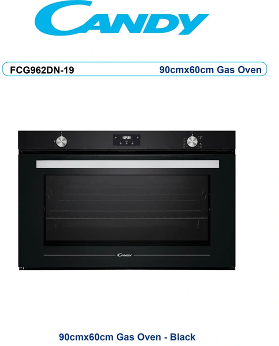 Candy FCG962DN-19 | 90 CM Built-In Gas Oven | 141L Capacity | Rotisserie, Fan-Assisted, Black Finish | Made In Italy