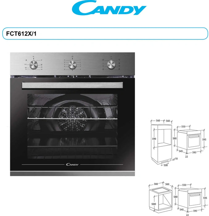 Candy FCT612X/1 | 60CM Built-In Electric Fan Oven 70L | A+ Rated, 8 Functions, Aquactiva
