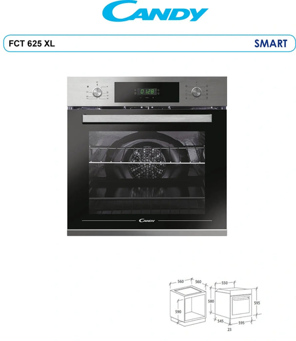 Candy FCT625xl | 60cm Built-In Electric Oven | 70L Capacity | Convection Fan, A+ Rated, Stainless Steel | Made In Turkey