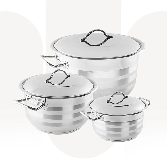 OMS 1045 | 6 Pcs Stainless Steel Cookware Set | 3 Cooking Pots with Lids