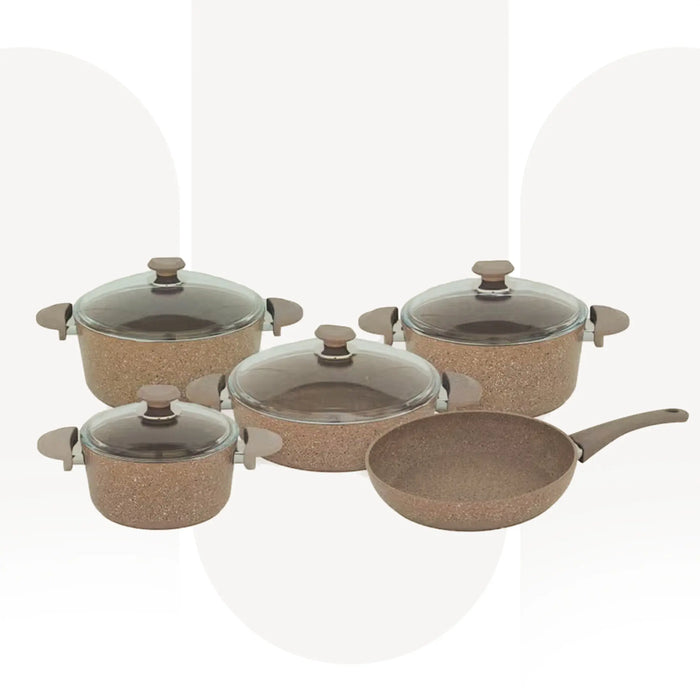 OMS 3002 | 9 Pcs Granite Casserole  Set | Brown