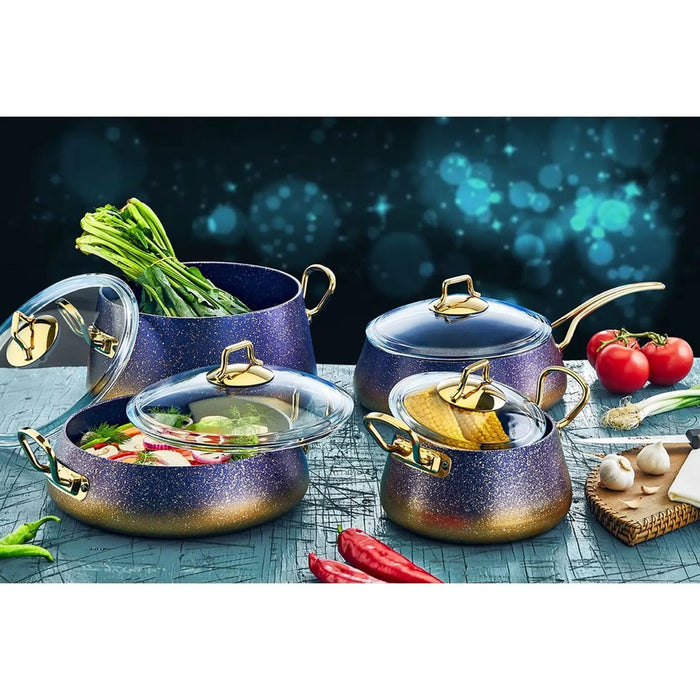 OMS 3042 | 9 Pcs Orbit Induction Granite Cookware Set | Blue | Made In Turkey