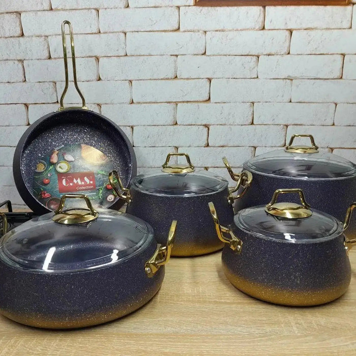 OMS 3042 | 9 Pcs Orbit Induction Granite Cookware Set | Blue | Made In Turkey