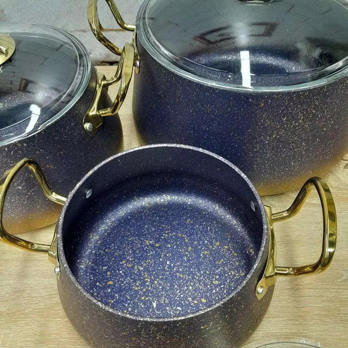 OMS 3042 | 9 Pcs Orbit Induction Granite Cookware Set | Blue | Made In Turkey
