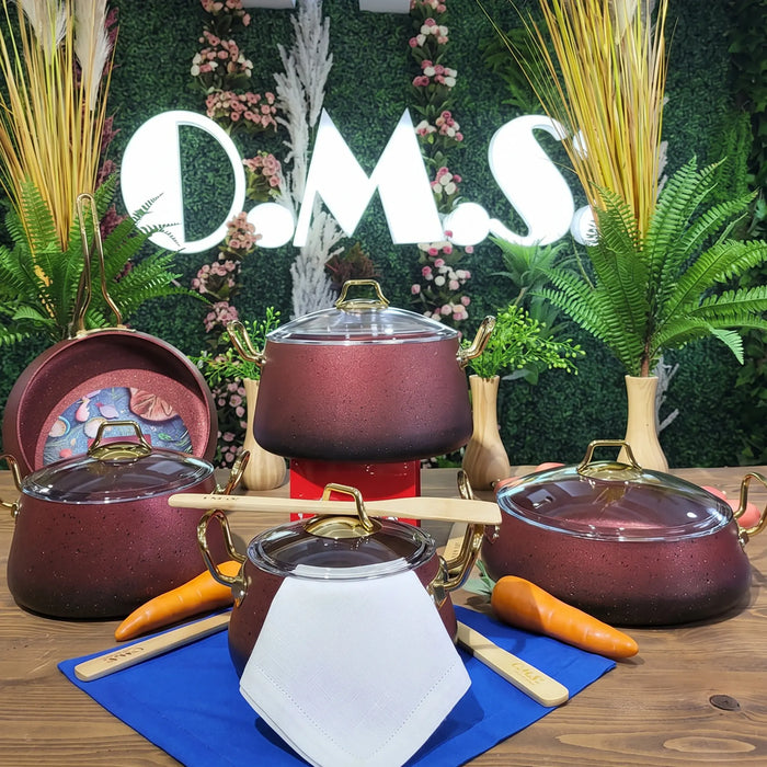 OMS 3042 | 9 Pcs Orbit Induction Granite Cookware Set | Red