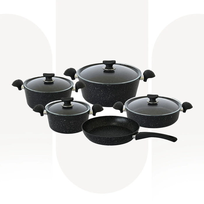 OMS 3102 | 9 Pcs Granitec Cookware Set | Black