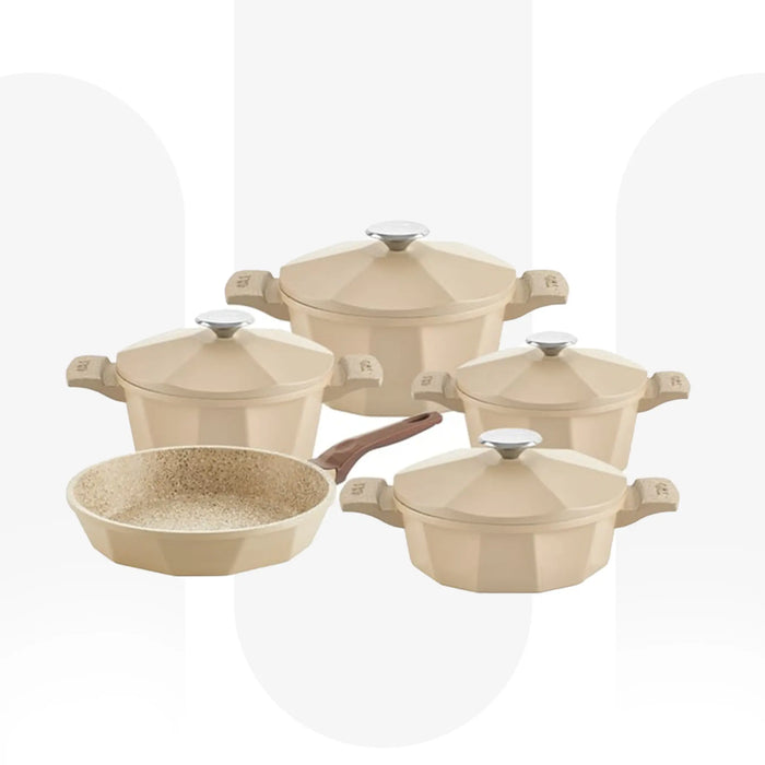OMS 3527 | Dodeca 9 Pcs Set | Premium Non-Stick Cookware Set | Beige | Made In Turkey