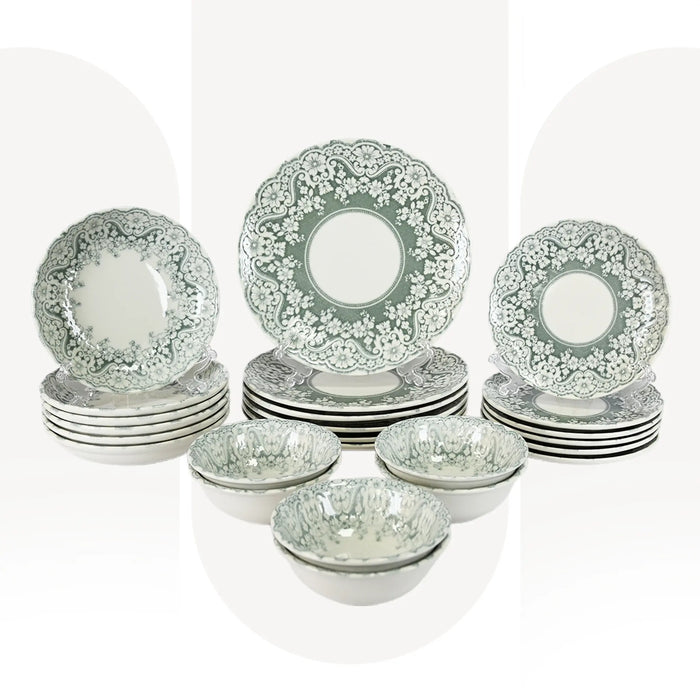OZO 2505 | 24 Pcs Porcelain Dinner Set | Set for 6 Persons | Plates & Bowls | Premium Porcelain