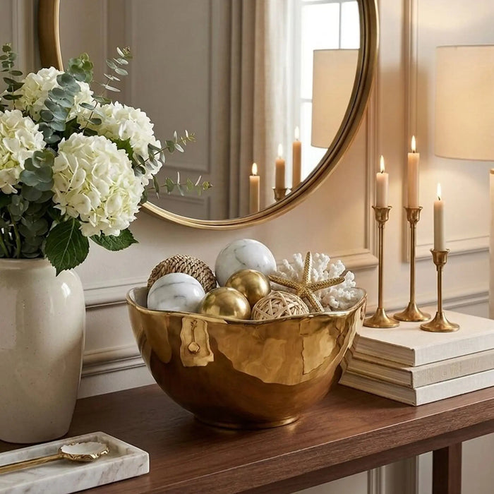 Moonlight White and Gold Large Bowl