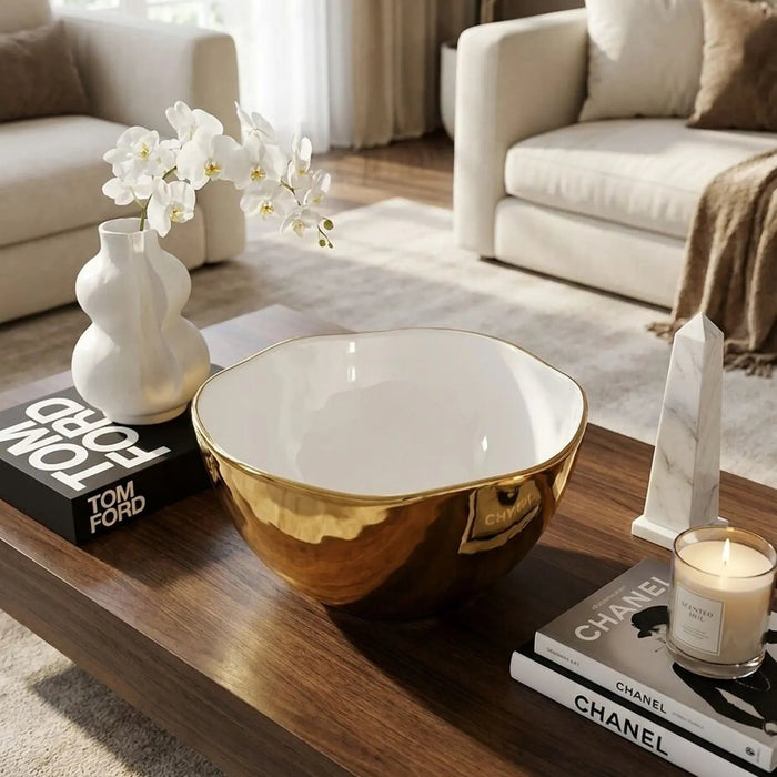Moonlight White and Gold Large Bowl
