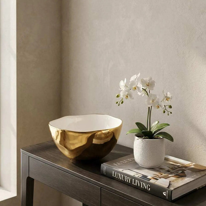 Moonlight White and Gold Medium Bowl