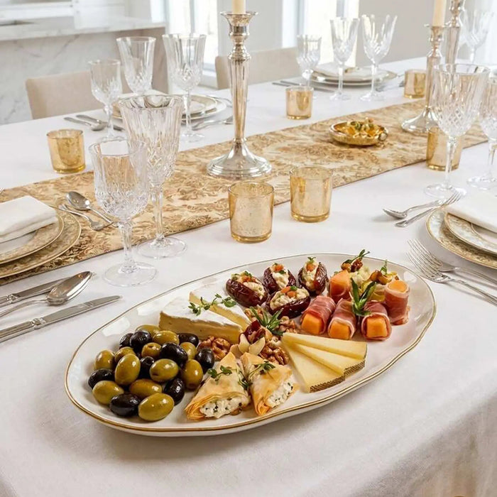 Moonlight White and Gold Oval Platter