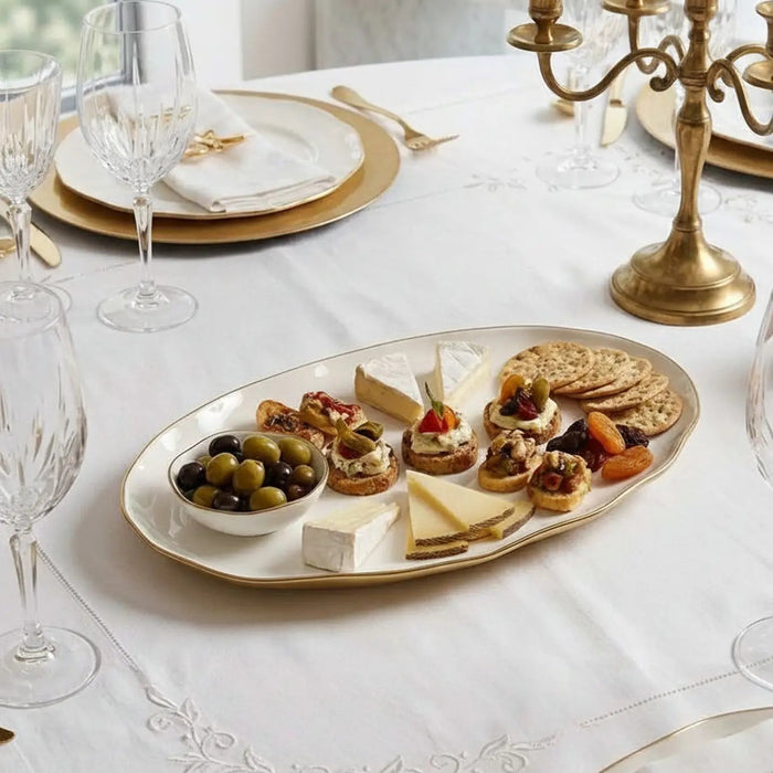Moonlight White and Gold Oval Platter