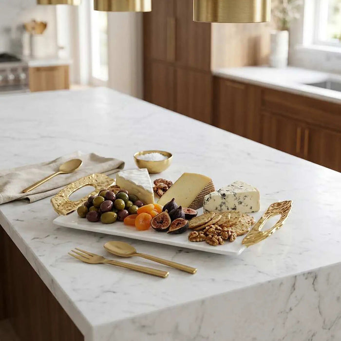 Moonlight White and Gold Tray With Handles