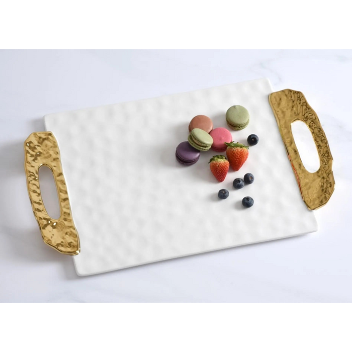Moonlight White and Gold Tray With Handles