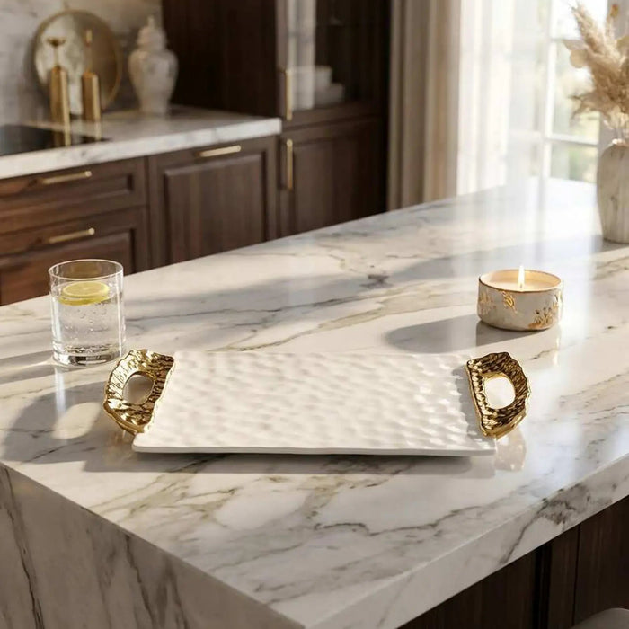 Moonlight White and Gold Tray With Handles