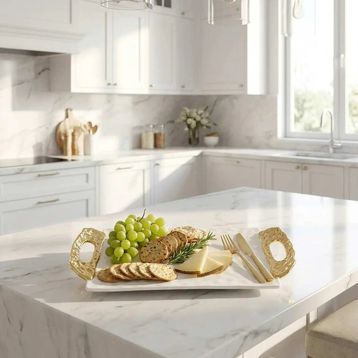 Moonlight White and Gold Tray With Handles