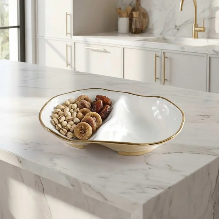 Moonlight White and Gold Two Sectional Server