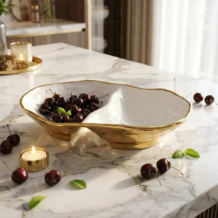 Moonlight White and Gold Two Sectional Server