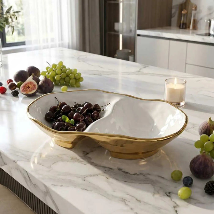Moonlight White and Gold Two Sectional Server