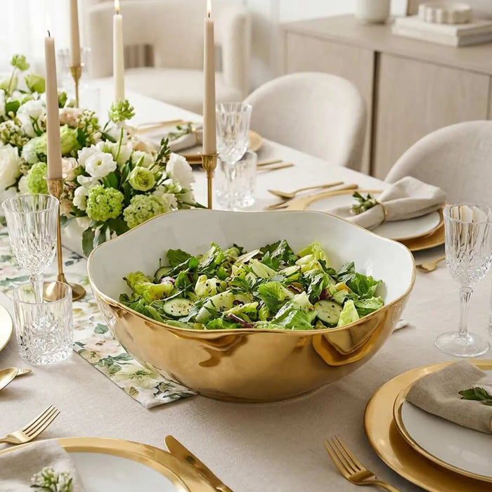 Moonlight White and Gold Wide Bowl