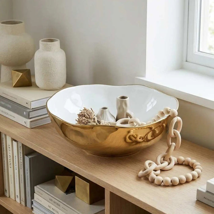 Moonlight White and Gold Wide Bowl