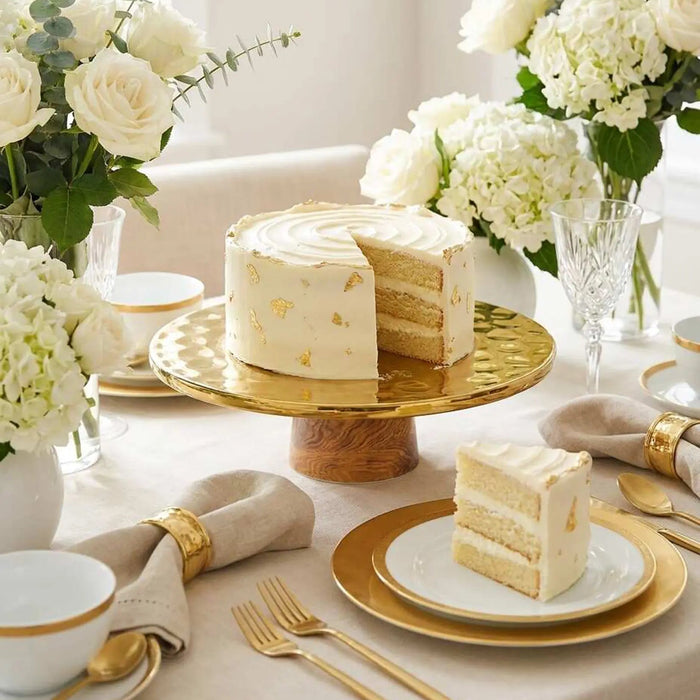 Naya Rustic Wood and Gold Cake Stand
